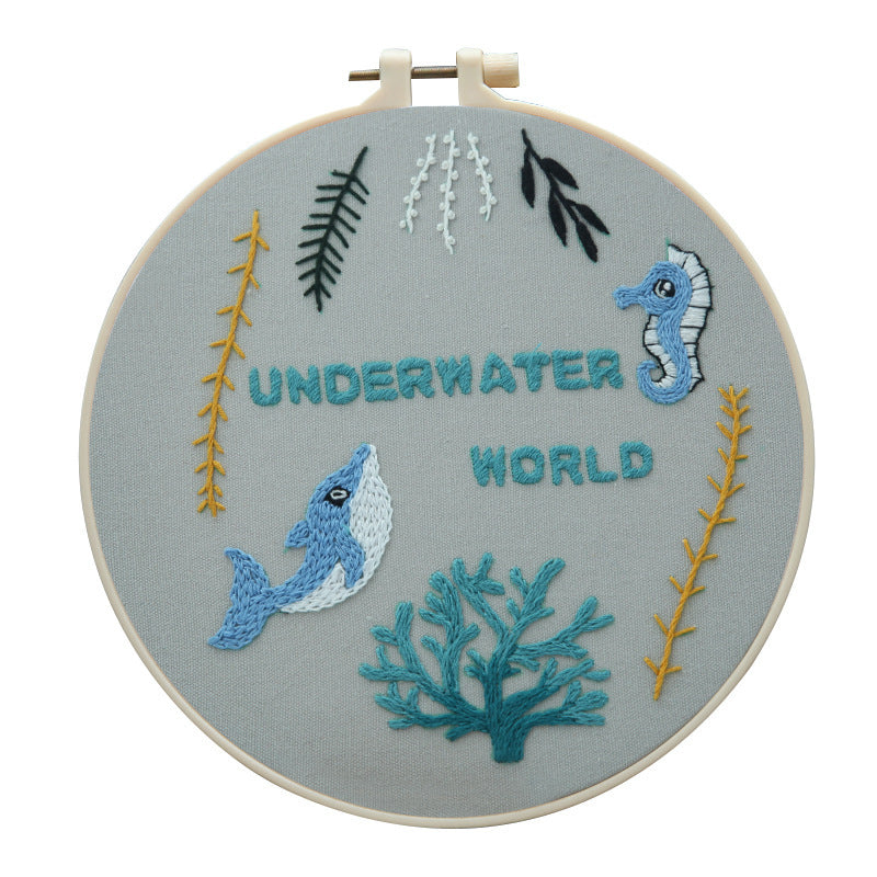 Animal embroidery wall art kit with bamboo stretch option