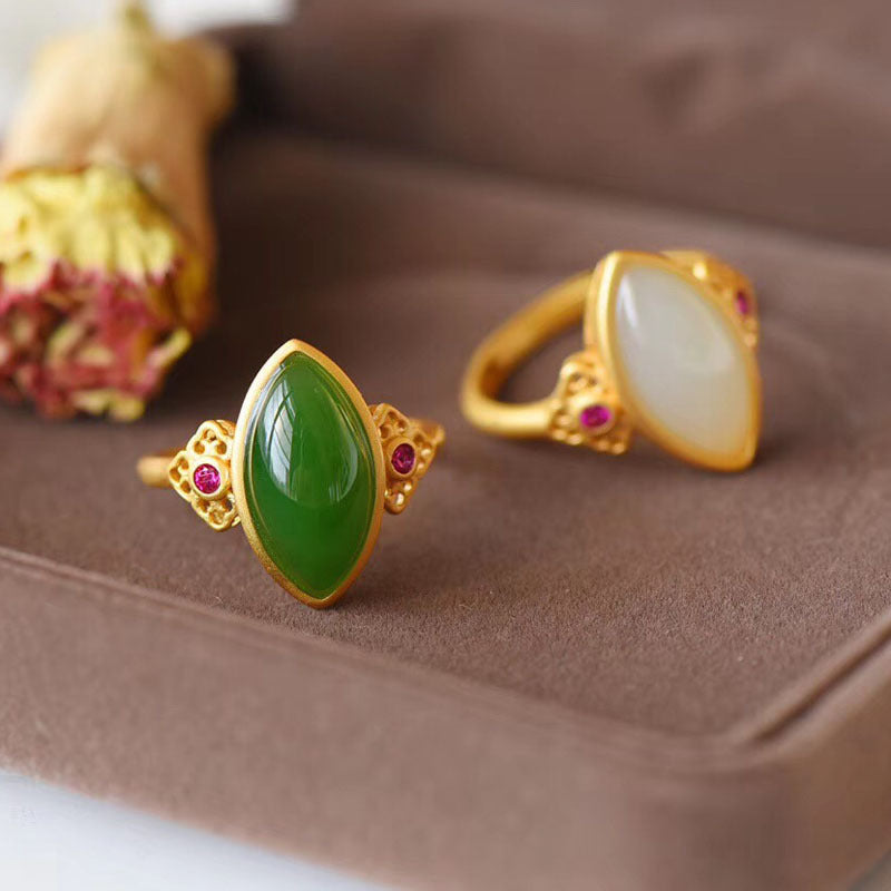 Hetian Jade Ring Silver Ancient Gold Grinding Technology