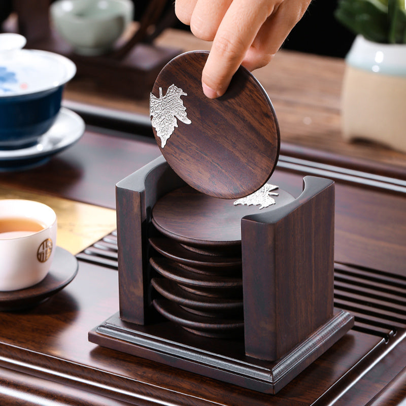Ebony Solid Wood Tea Coasters Bracket Insulation Pad