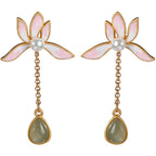 S925 Sterling Silver Gold Plated Hetian Gray Jade Stud Earrings