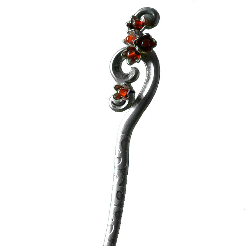 Vintage Silver Agate Hairpin Head Dress Hair Accessory