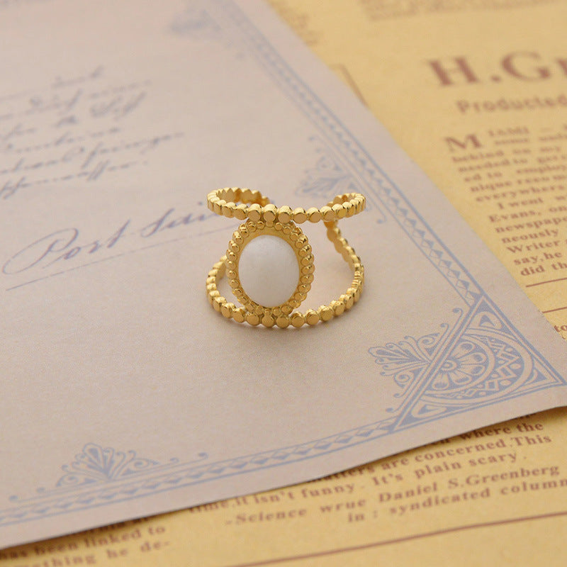 Fashion Vegetarian Ring With White Jade Temperament Index Finger Ring