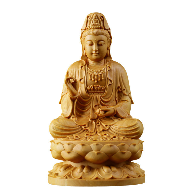 Guanyin Bodhisattva Thuja Wood Carving Desktop Ornament