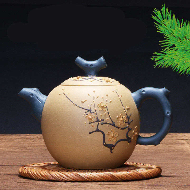 Ceramic Teapot Handmade Embossed Plum Blossom Purple Sand Pot