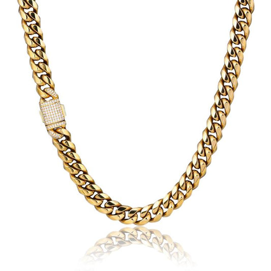 12mm Iced Miami Cuban Link Chain 18K Gold Plated with CZ Clasp
Best Seller Attation!
Wear this brand new cuban link chain can make you be unique and stylish on any occasion! No matter at friend's party, music festival, or out onecklacenecklacedopeplusDOPEPLUS.COM