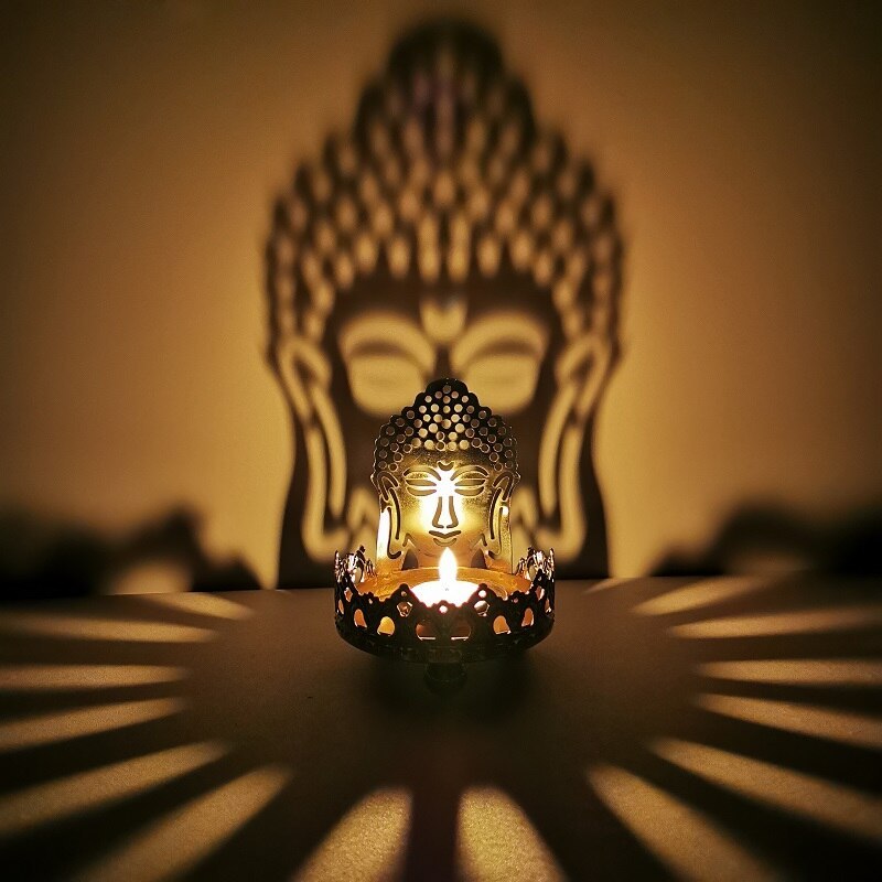 Artistic Openwork Carved Metal Buddha Lotus Shaped Butter Lamp Candle Holder