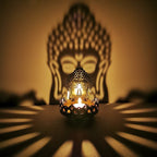 Artistic Openwork Carved Metal Buddha Lotus Shaped Butter Lamp Candle Holder