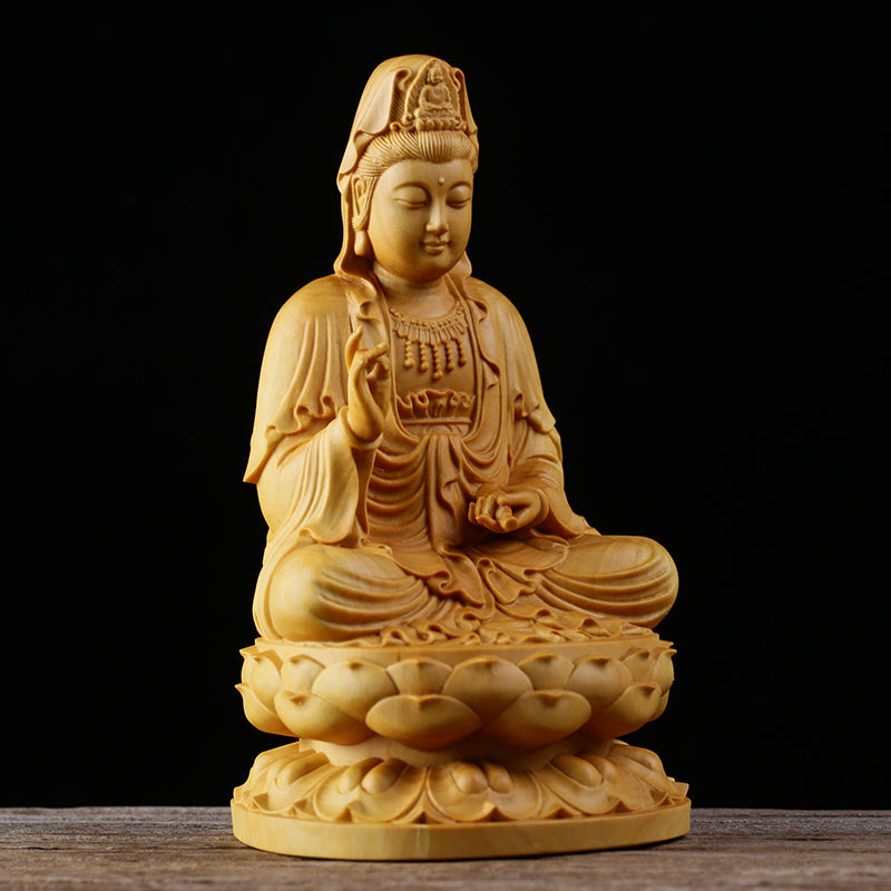 Guanyin Bodhisattva Thuja Wood Carving Desktop Ornament