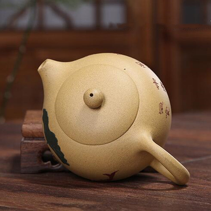 Hand-painted Lotus Leaf Koi Clay Ceramic Teapot