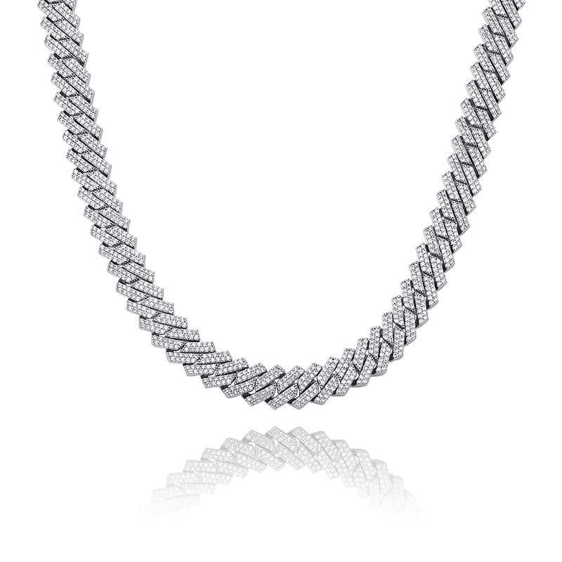 15mm Iced Out Diamond Prong Cuban Link Chain Choker in White Gold DOPEPLUS.COM