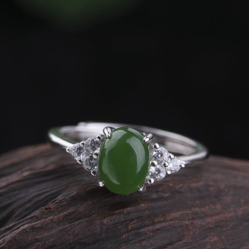 Vintage Inlaid Jade Opening 925 Silver Ring