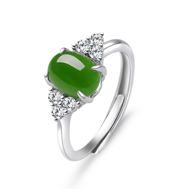 Vintage Inlaid Jade Opening 925 Silver Ring