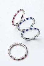 Imported 5A high carbon diamond natural red sapphire row diamond vice ring diamond ring 925 silver plated platinum stacking ring
