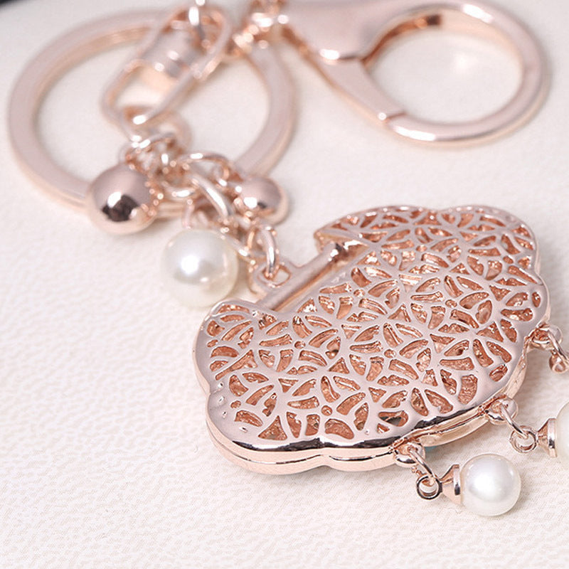 Creative Crystal Long Life Lock Cute Keychain Car Bag Pendant