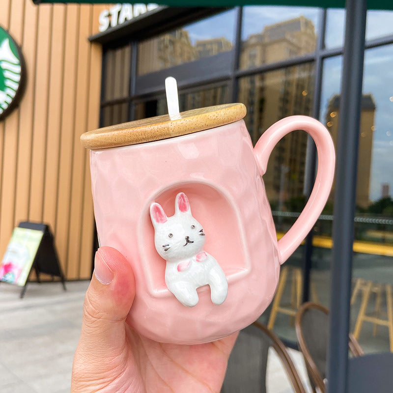3D ceramic office mug with cartoon panda and lid