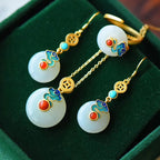 Hetian Jade Jewelry Set with Safe Buckle Pendant, Earrings & Ring-1