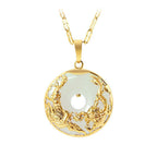 Dragon And Phoenix Gold and Jade Necklace