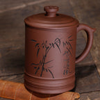 Yixing Purple Clay Lid Cup Handmade Redware Teacup Gift Bamboo Cup-1