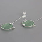 Chinese Style Literary Temperament Wild Aventurine Asymmetrical Earrings