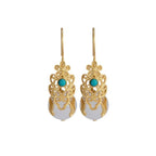 Natural Hetian Jade Stud Earrings Inlaid Turquoise