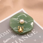 Natural pearl green jade frog brooch