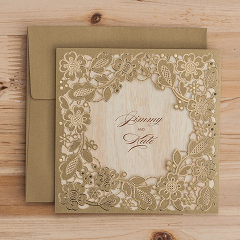 Personalized Custom Original Wood Color Square Invitation