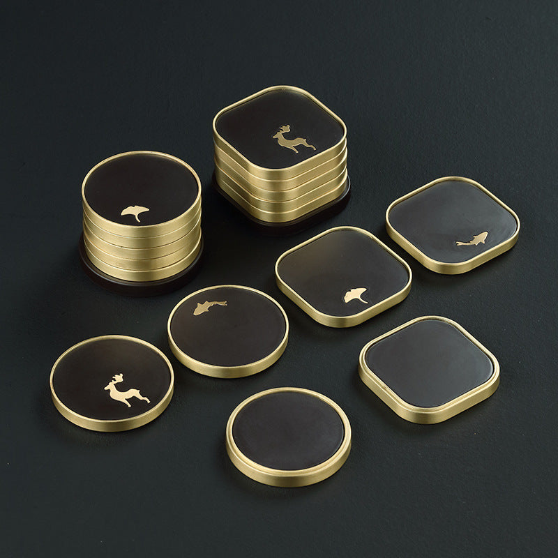 Household Tea Cup Holder Bakelite Copper Wood Coasters