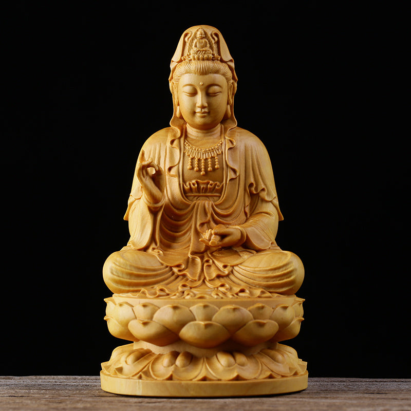 Guanyin Bodhisattva Thuja Wood Carving Desktop Ornament