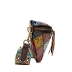 Leather ethnic stitching crossbody bag