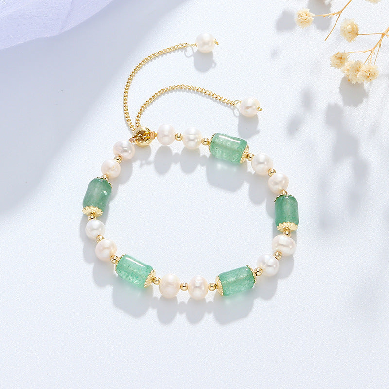 Natural Crystal and Pearl Slider Bracelet for Women-1