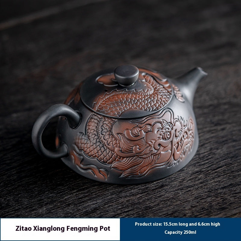 Dragon Year Xianglong Purple Pottery Teapot Relief Purple Clay Home Office Teapot Purple Sand Single Teapot