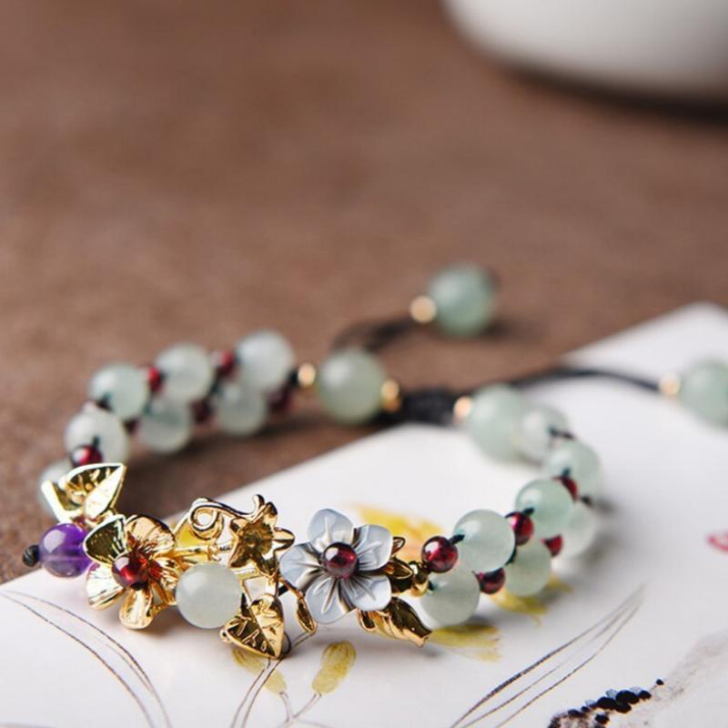Braided aventurine bracelet with iris and gemstone design