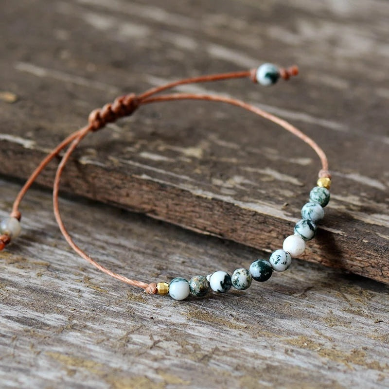 Onyx braided bracelet with geometric stone design