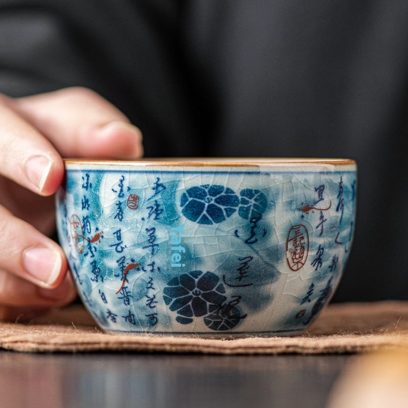 Blue and White Antique Old Clay Kung Fu Tea Brewing Ceramic Single Cup