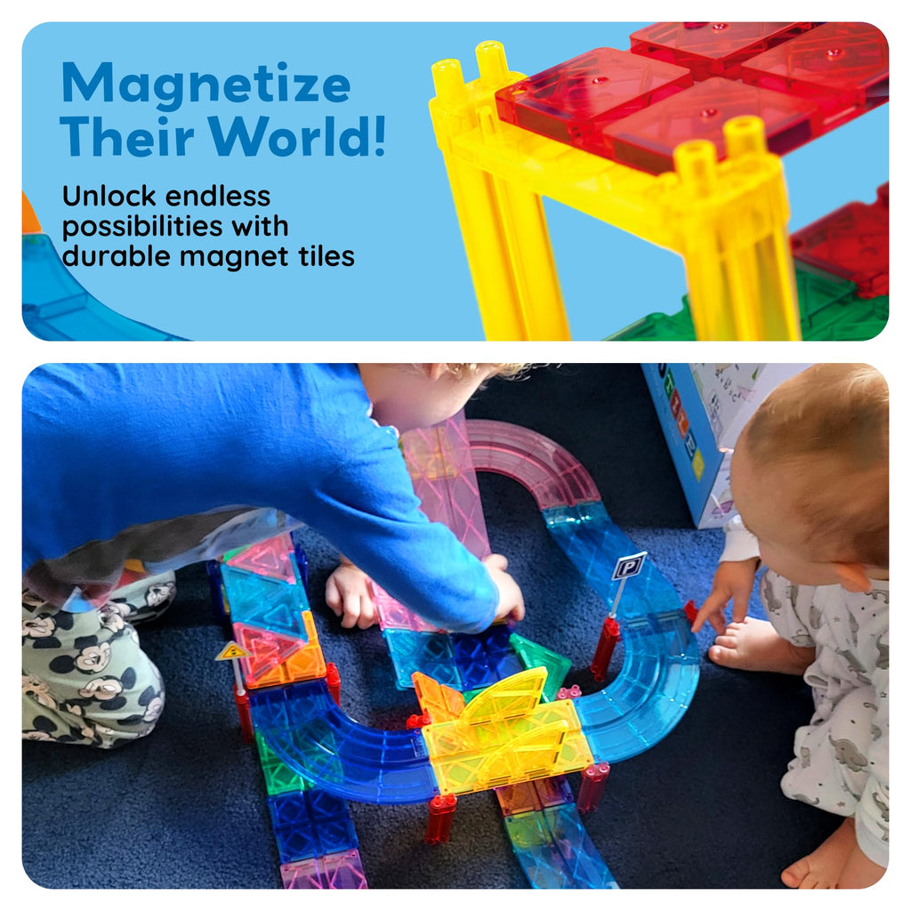 Magnetic Race Track Playset with 2 Cars – STEM Building Toy for Kids (30 pcs)