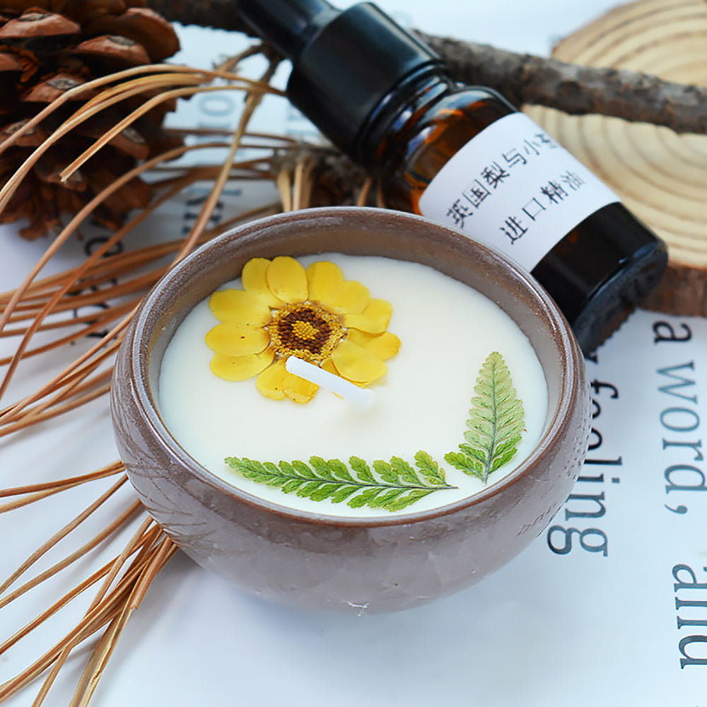 Dried Flower Scented Candle Mini Ceramic Soy Wax Cup-2
