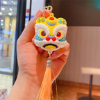 Cartoon Style Chinese Southern Lion Head Tassel Keychain-6
