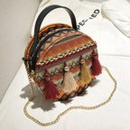 Ethnic style round bag chain girl small shoulder bag crossbody bag