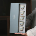 Hand-painted Embossed Faraway Mountain Pattern Tea Cup Set-1