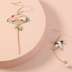 Fashion creative wild earrings temperament color dripping oil crane long asymmetric earrings