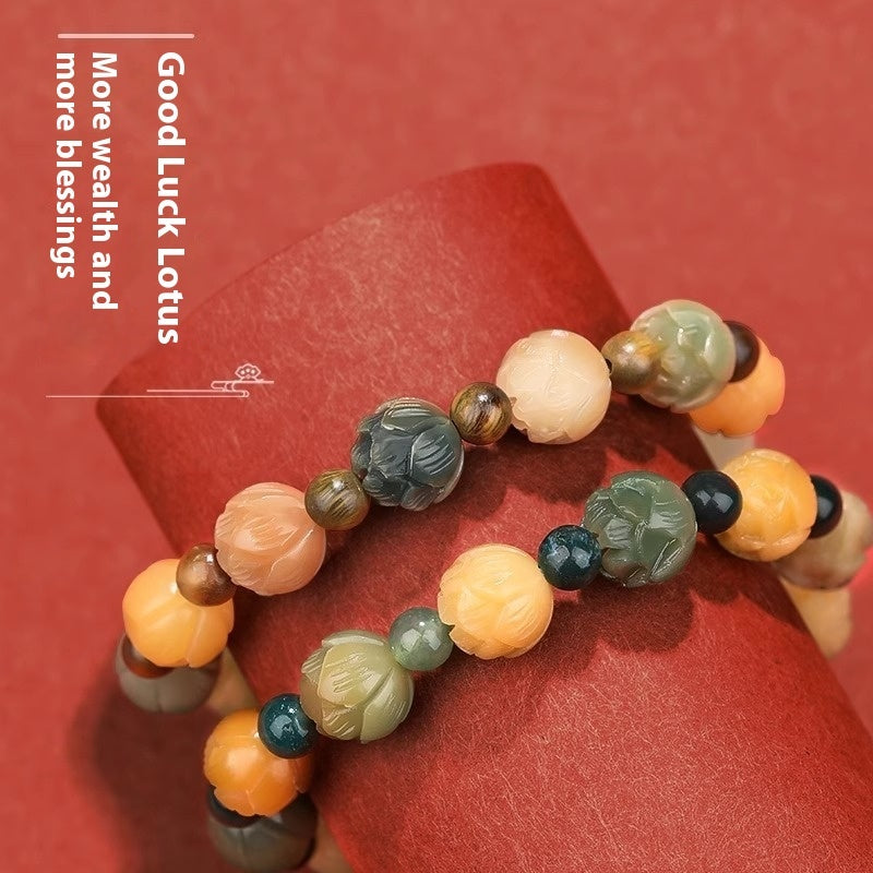 Water Plants Agate God of Wealth Lotus Bodhi Bracelet