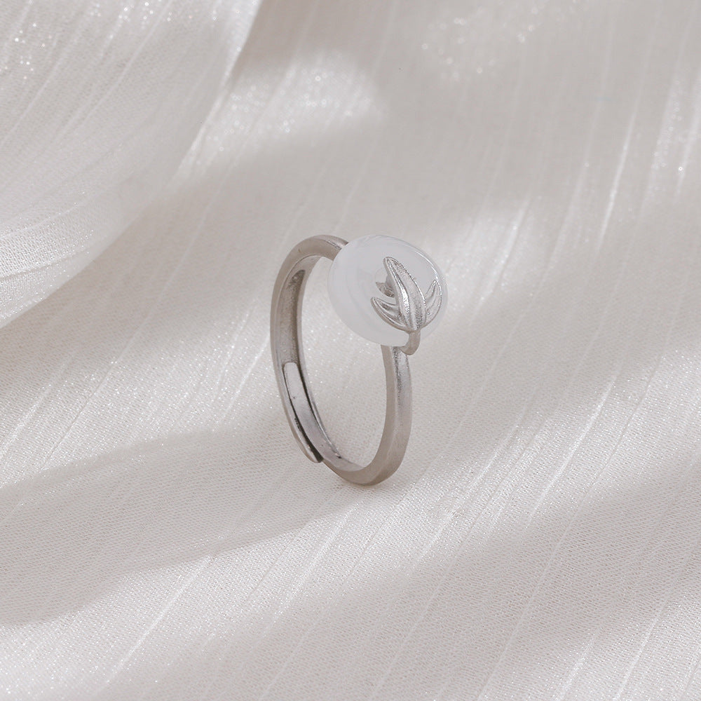 Chinese Style Hetian White Jade Peace Buckle Ring