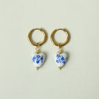 Chinese Style Heart-shaped Blue And White Porcelain Necklace Women's Elegant Wild Earrings