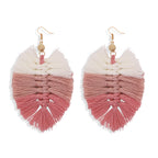 Handmade Gradient Tassel Earrings Leaf Shape Ethnic Style Earrings Exotic Earrings