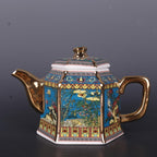 Home Decoration-Golden Enamel Flower and Bird Teapot Six Square Pot