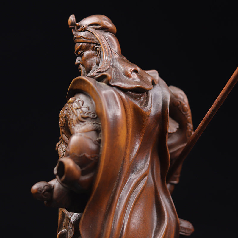 Poplar Wood Carving God of Fortune Guan Yu Statue Ornament