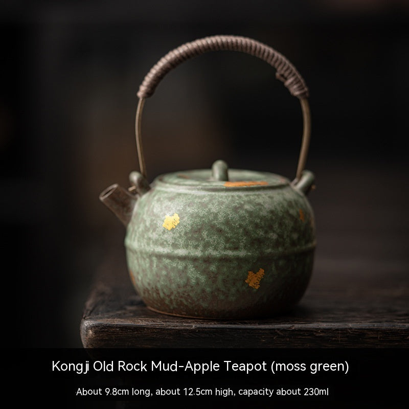 Old Rock Clay Carrying Handle Teapot Bronze Glaze Tea Set