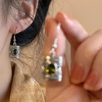 Chinese Ethnic Style Green Zircon Retro Simple Earrings