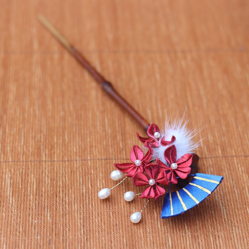 Retro Pearl Rising Bamboo Tangled Plum Blossom Hairpin-3