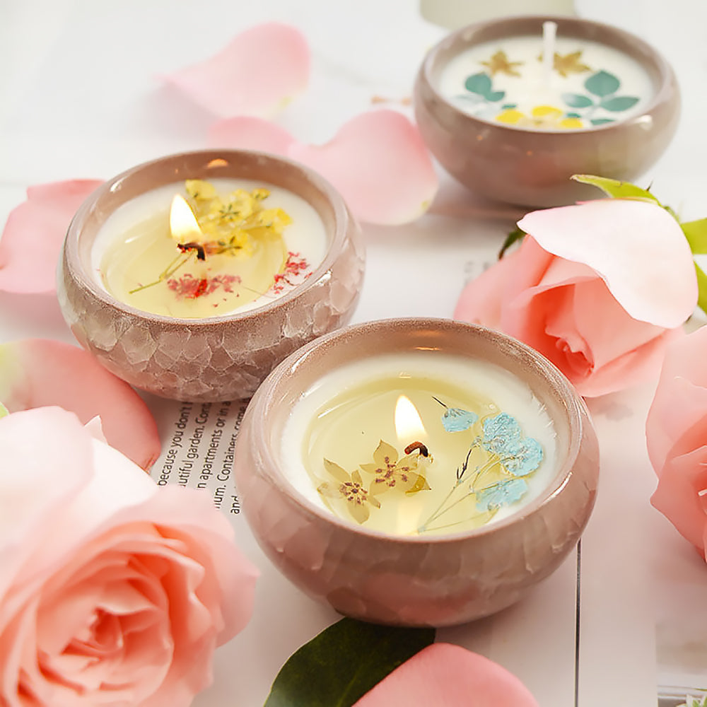Dried Flower Scented Candle Mini Ceramic Soy Wax Cup-1